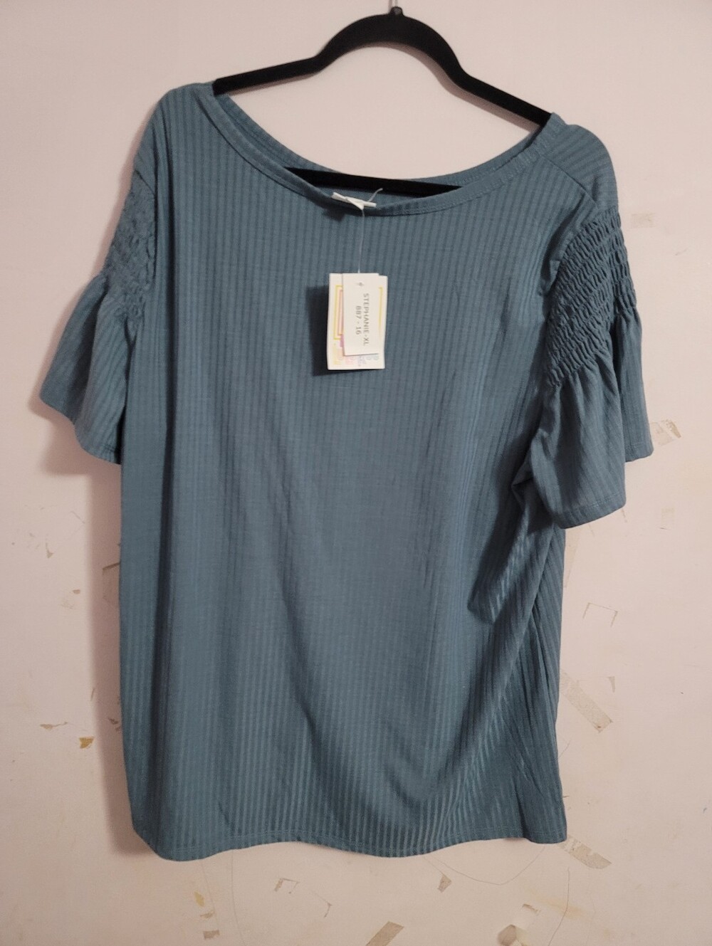 Women's Slate Blue Ribbed Short-Sleeve Top